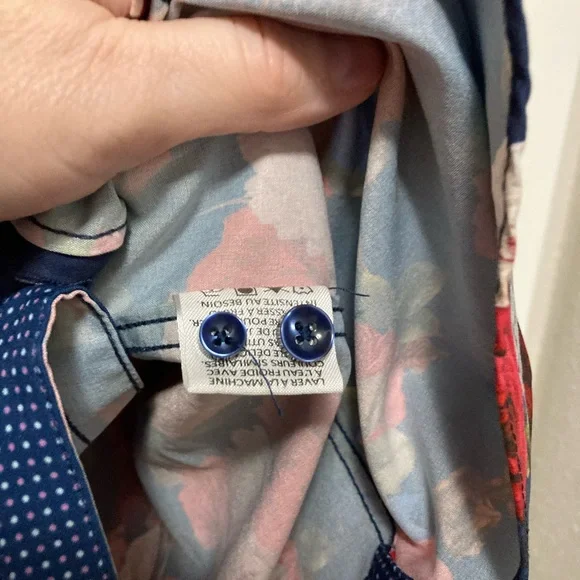 Tallia Navy Floral Button Down Long Sleeve Shirt - Picture 4 of 7